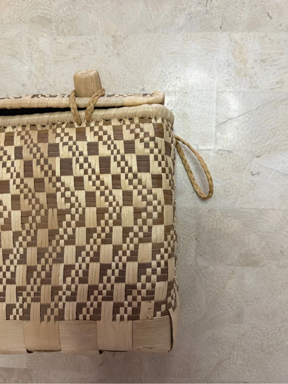 Vintage Handwoven Straw Box Purse Clutch Geometric Basket Bag Woven Knot Closure